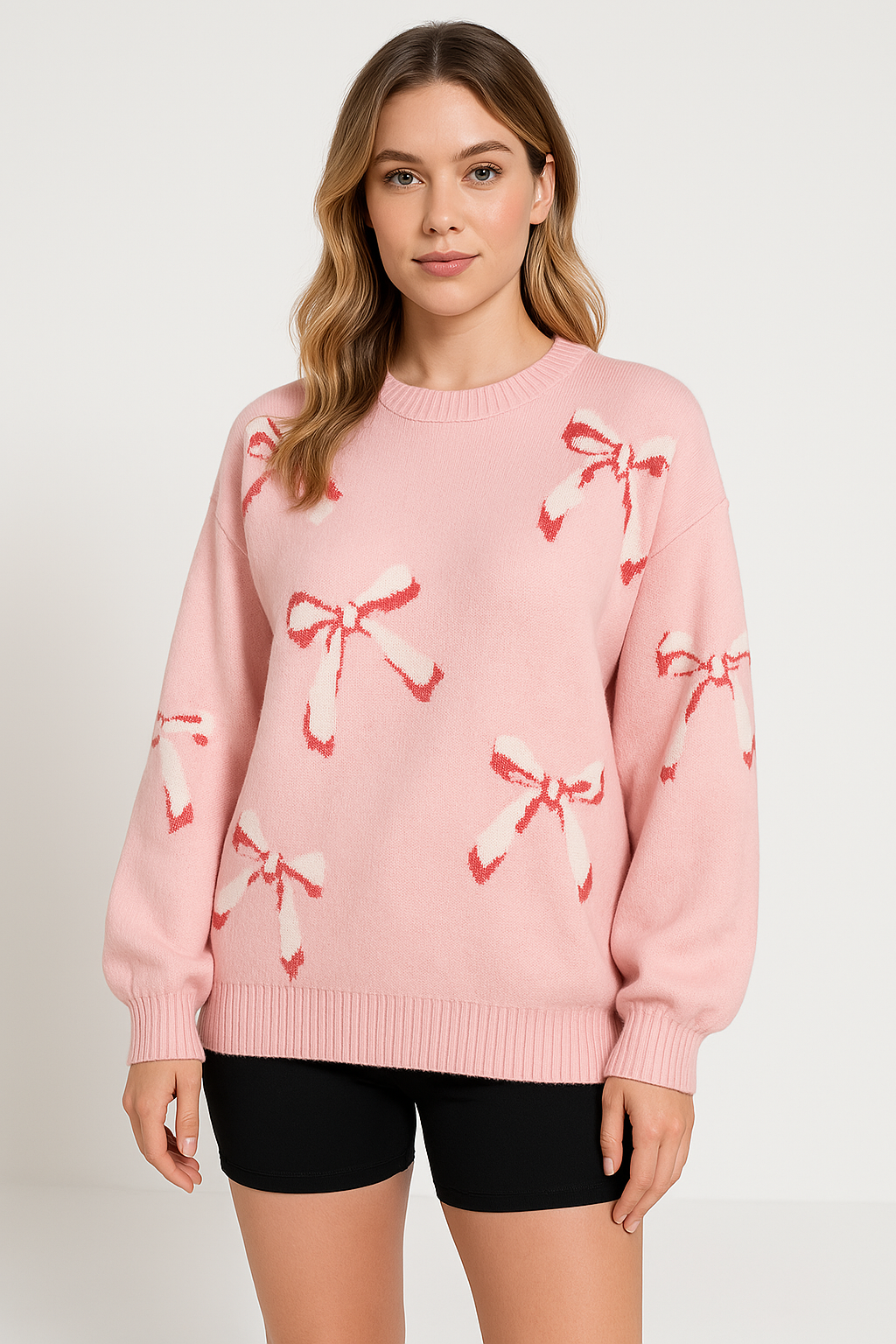Berg-Feldt | Pullover Übergröße Passform Wollstrick Jacquard Schleifenmuster Rundhals