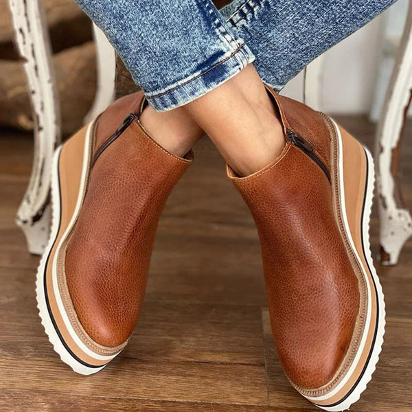 Berg-Feldt | Stiefeletten Glattes Lederlook Seitenreißverschluss Plateausohle Schlanke Passform