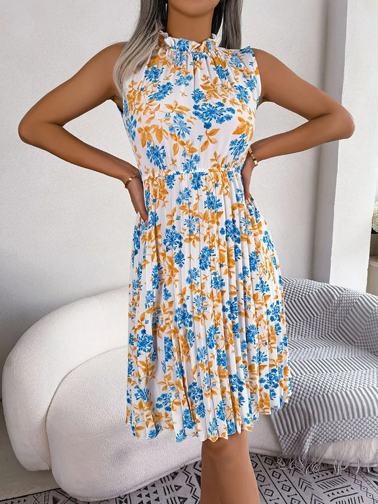 Robe midi plissée élégante motif Julia