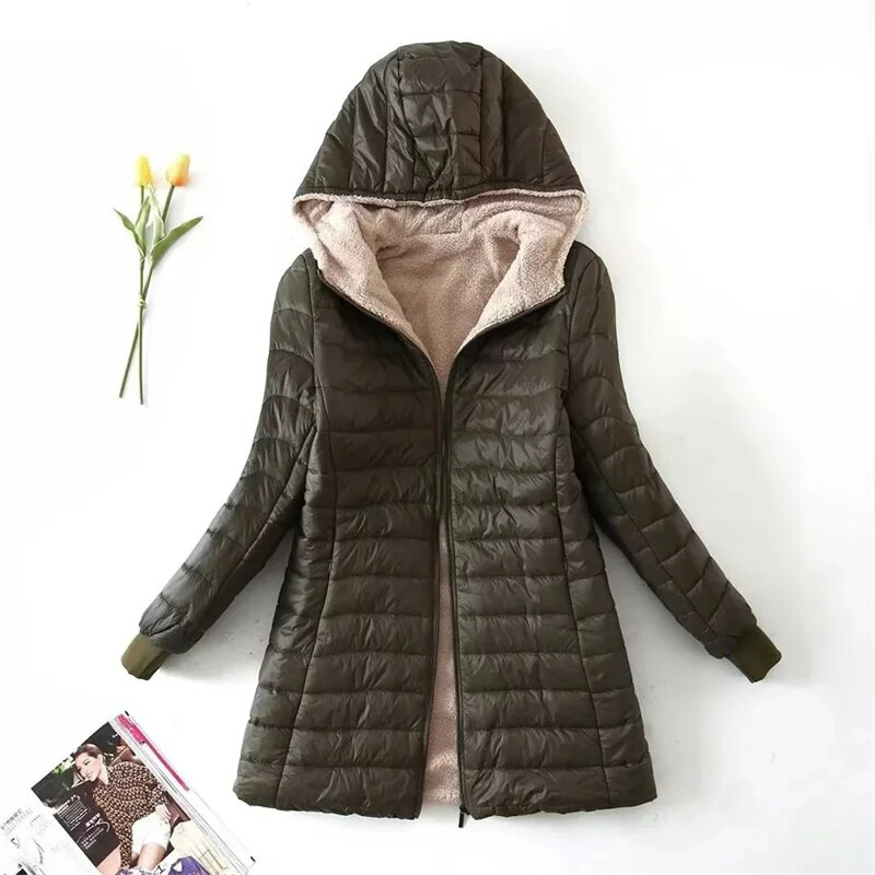 Berg-Feldt | Langer Mantel Leichte Jacke für Damen mit Fleece-Besatz für Den Winter
