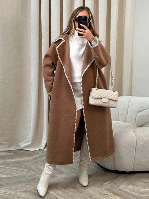 Berg-Feldt | Elegante Lange Jacke mit Kontrastnähten Wollmischung Luxuriös, Bequem