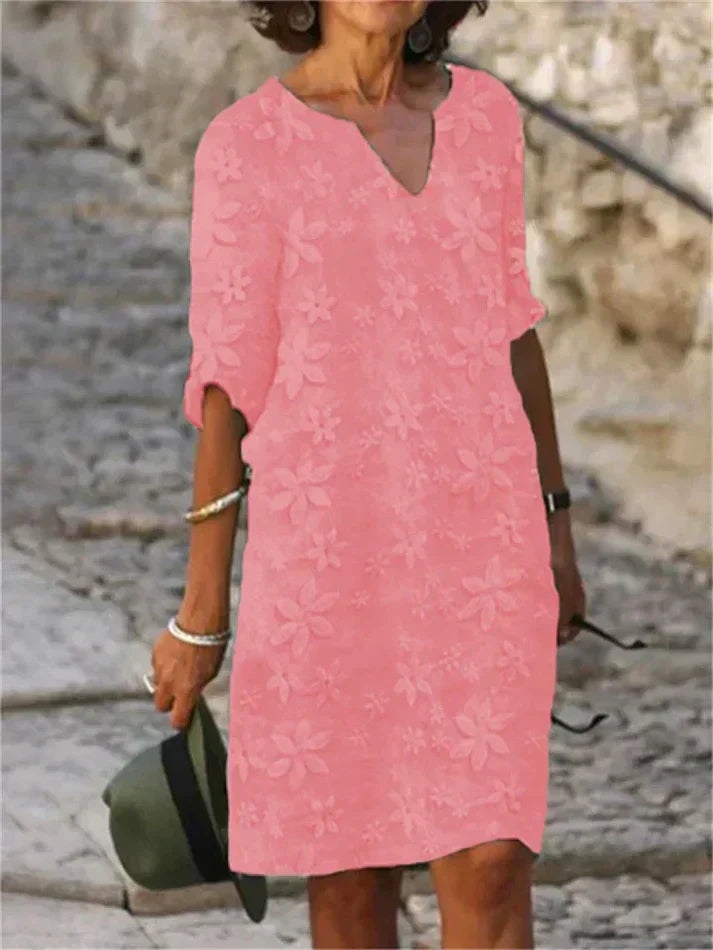 Baumwoll-Leinen Sommerkleid mit Blumenmuster von Berg-Feldt