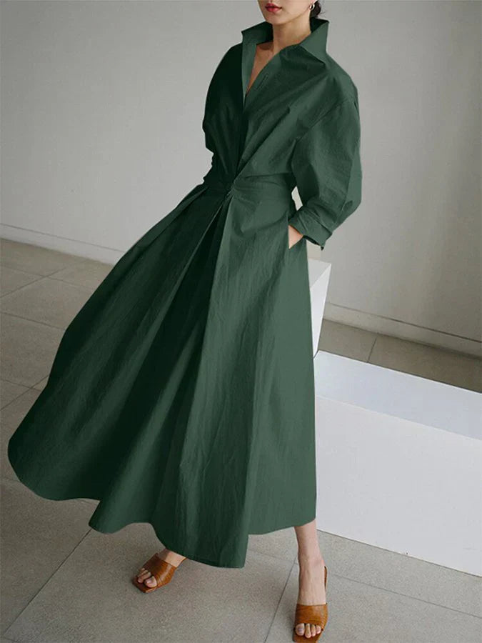 Berg-Feldt | Elegantes Damen Maxi Kleid mit Kragen und Schmeichelhaften Falten