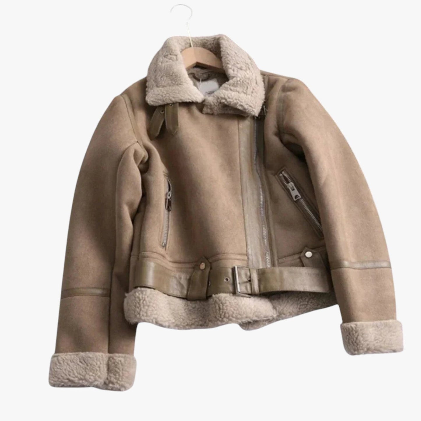 Berg-Feldt | Veste Teddy Biker Femme Chaude avec Fermeture Éclair et Col