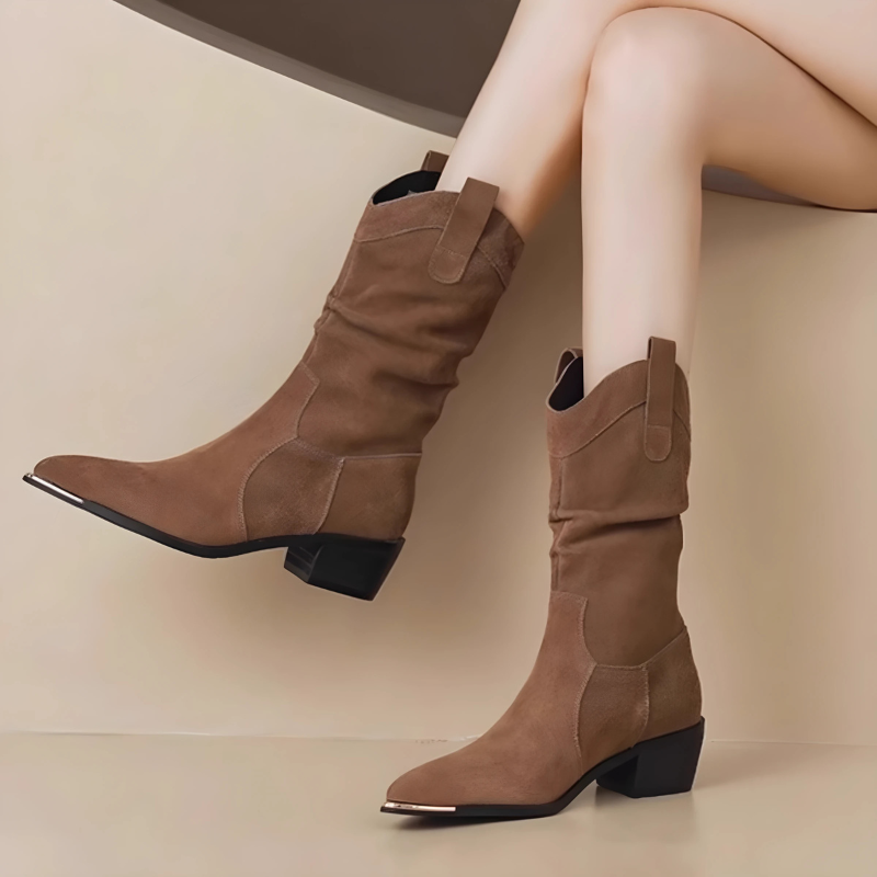 Berg-Feldt | Stiefel - Wildleder - Knöchellang - Spitz Zulaufend - Metall-Zehenschutz - Blockabsatz