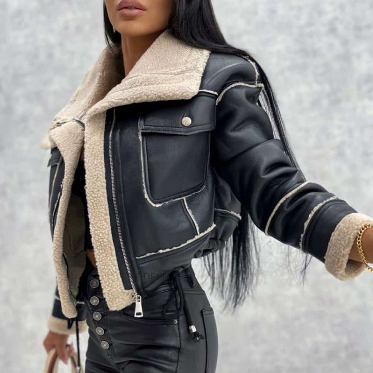Damen cropped Bikerjacke mit Lammfell Berg-Feldt