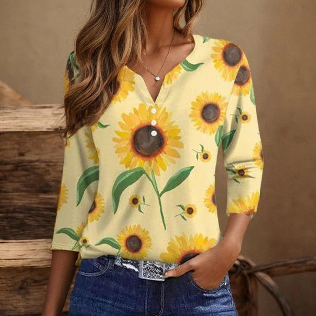 Women's Sunflower Print Button-Front Blouse berg-feldt