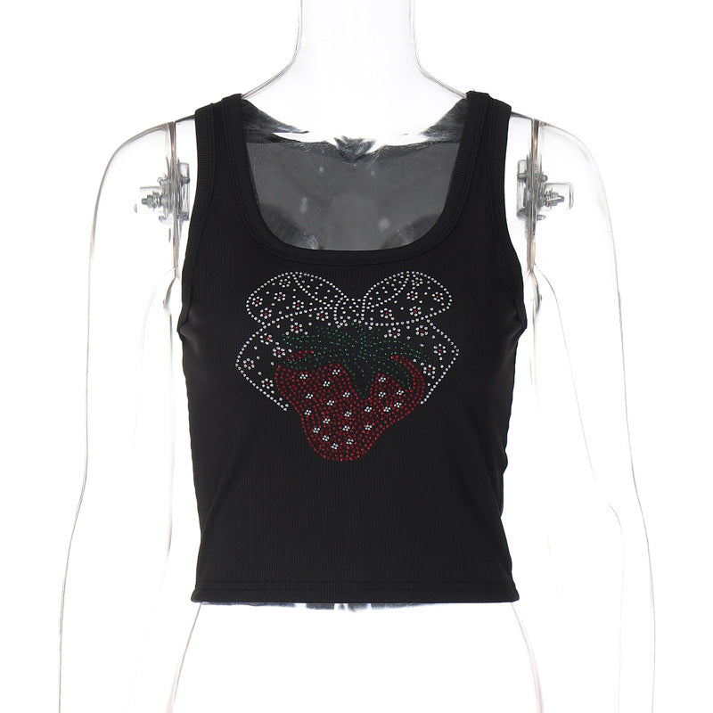 Ärmelloses Damen-Crop-Top mit glitzerndem Erdbeer-Print von berg-feldt