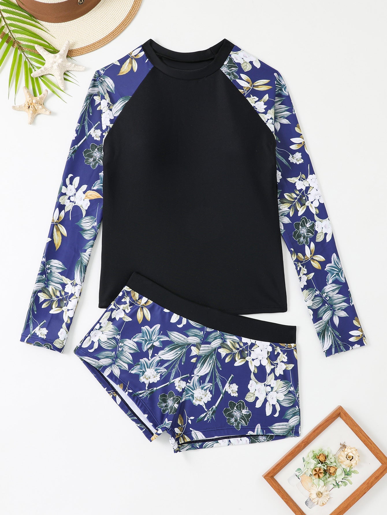 Ensemble de maillot de bain pour femme à manches longues, motif floral et pantalon confortable de berg-feldt