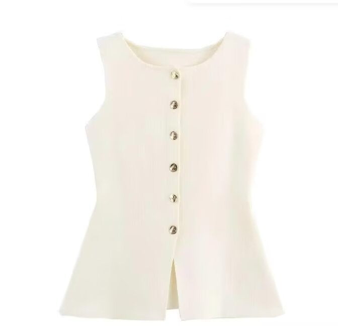 Women's Ribbed Knit Button Tank Top by berg-feldt