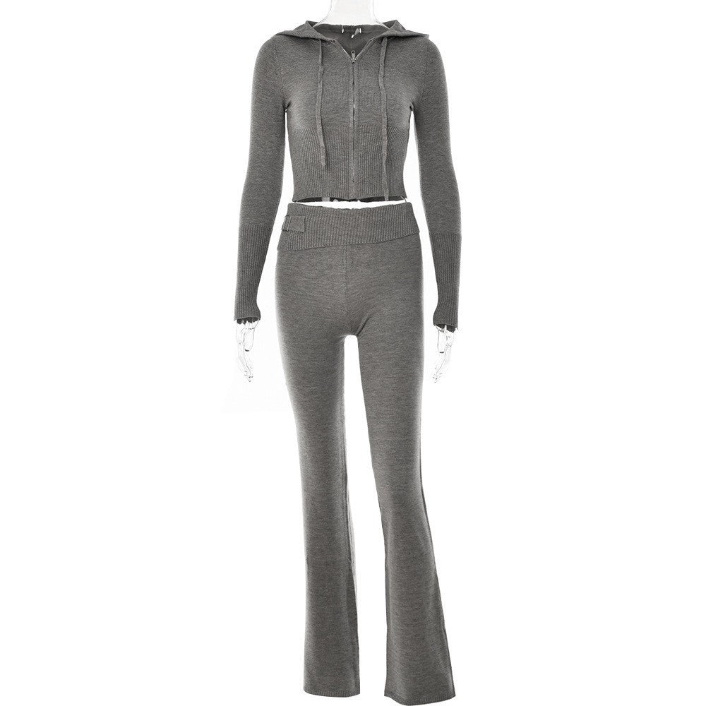 Women's Cropped Zip-Up Fitness Hoodie Set by berg-feldt