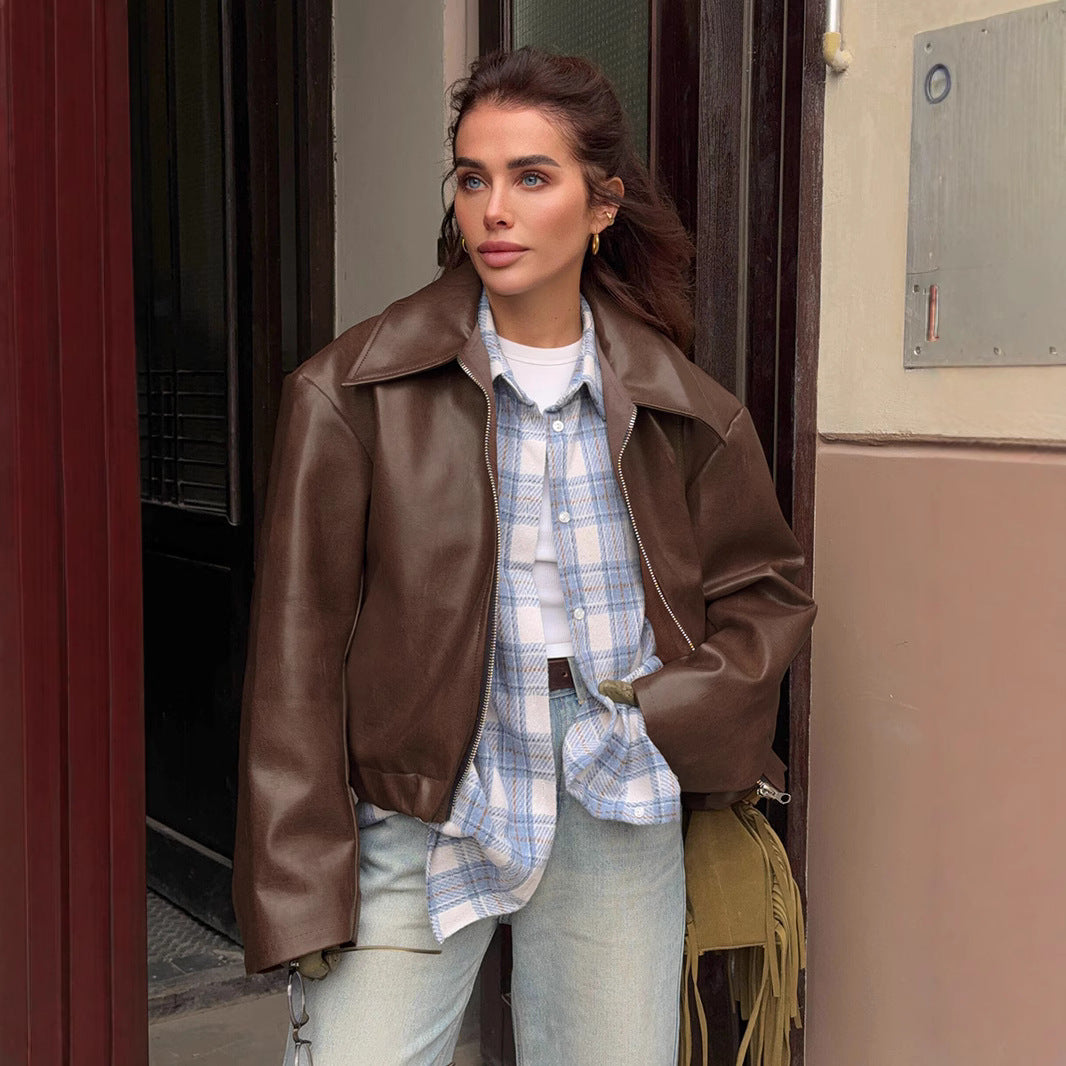 Women's Cropped Faux Leather Jacket berg-feldt