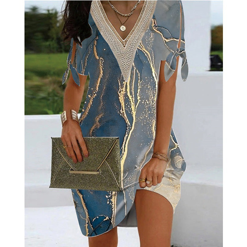 Robe scintillante pour femme avec col en V, volants et détails de berg-feldt