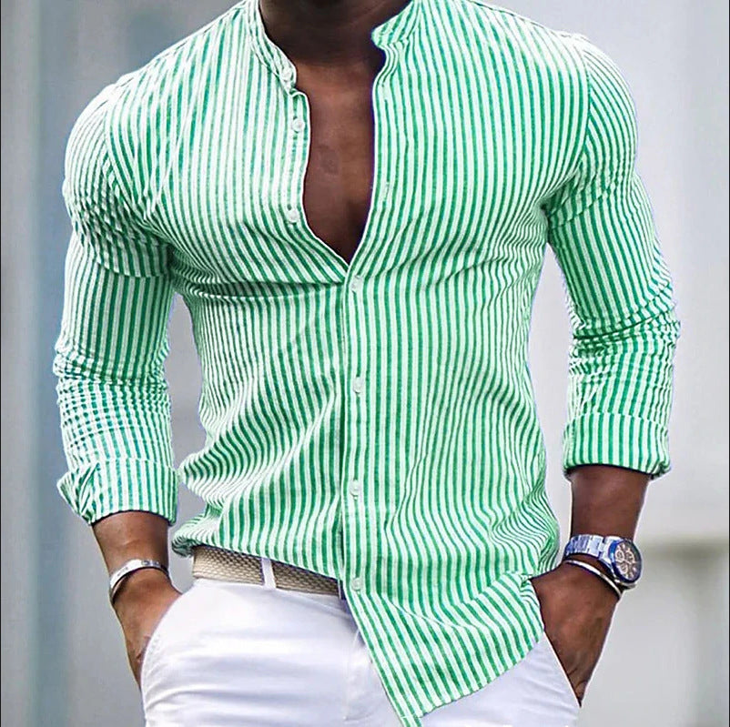 Chemise à manches longues pour homme avec col montant moderne et fines rayures Berg-Feldt