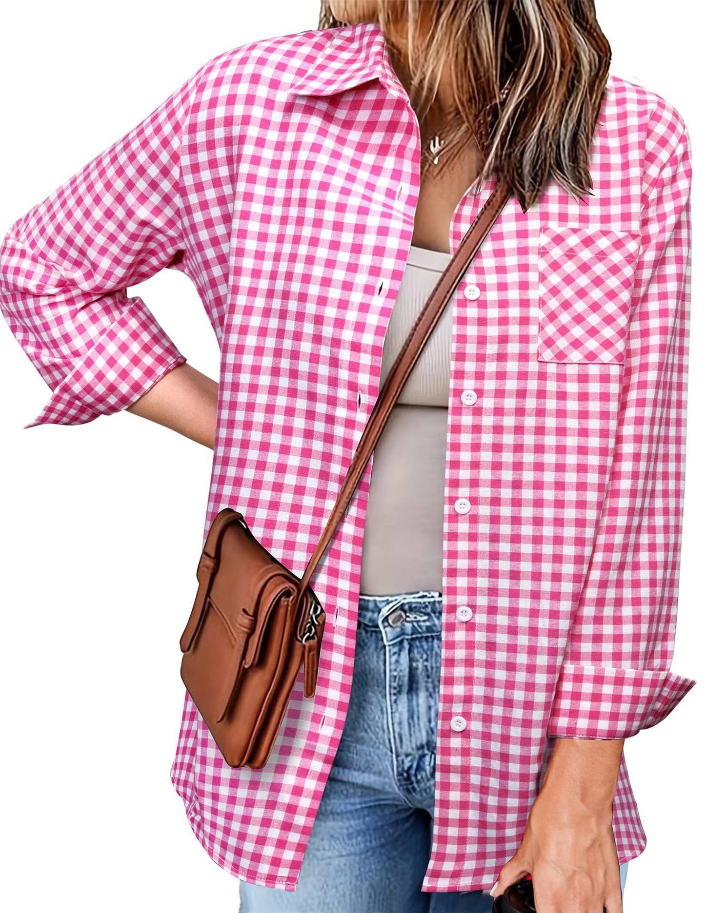 Women's Gingham Check Button-Down Shirt by berg-feldt