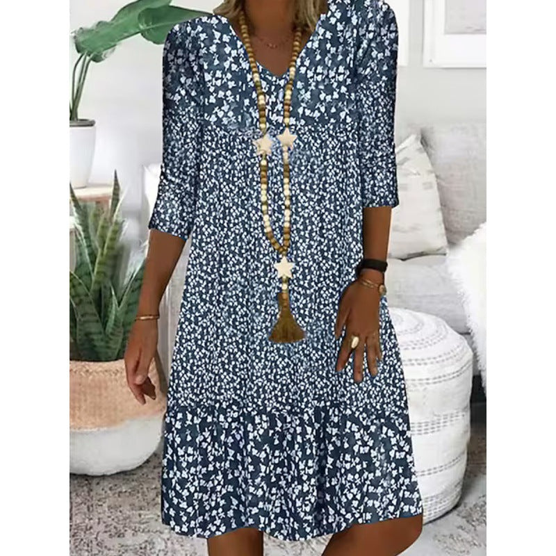 Robe midi élégante Fudus à manches 3/4 et encolure en V