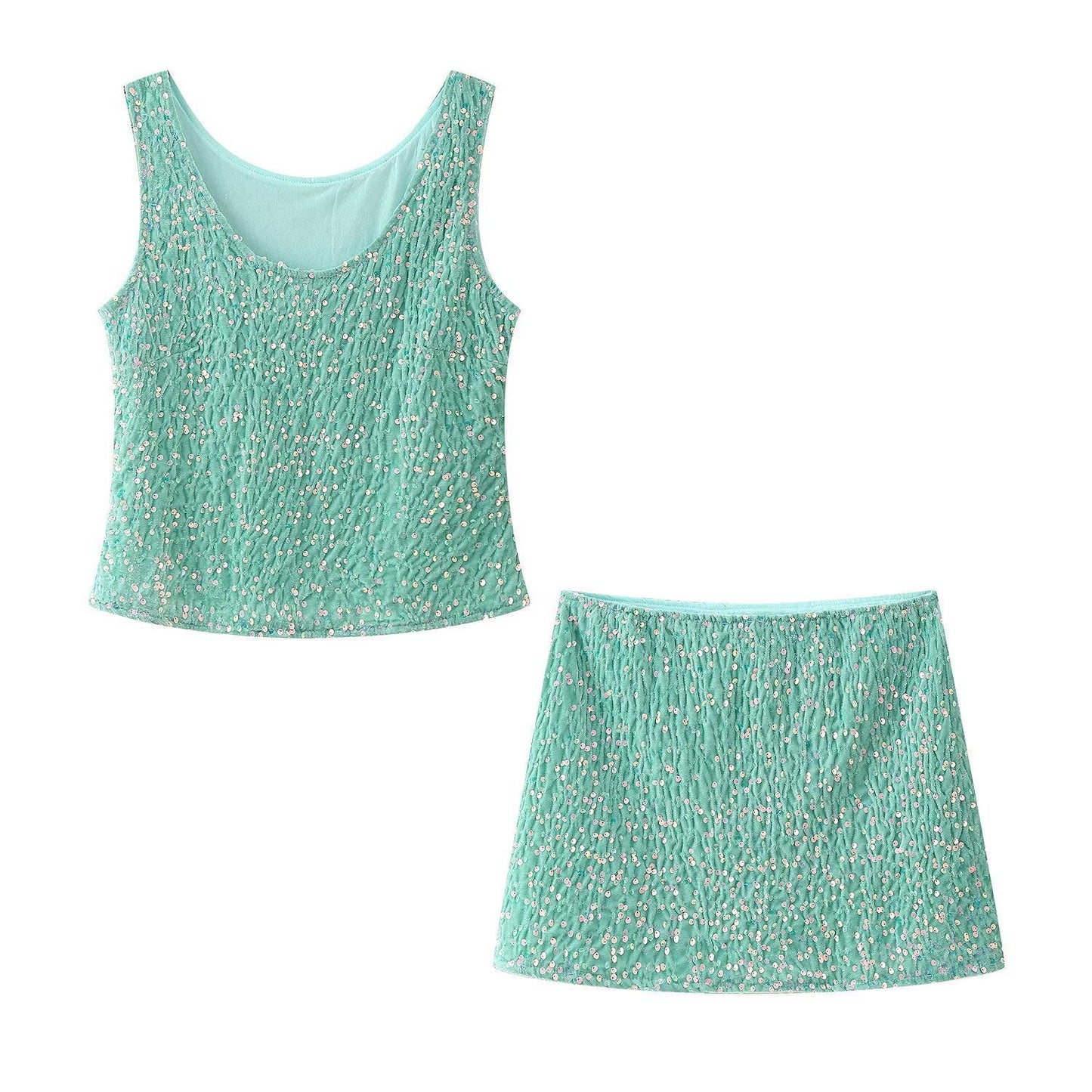 Women's Embellished Textured Tank Top and Miniskirt Set by berg-feldt