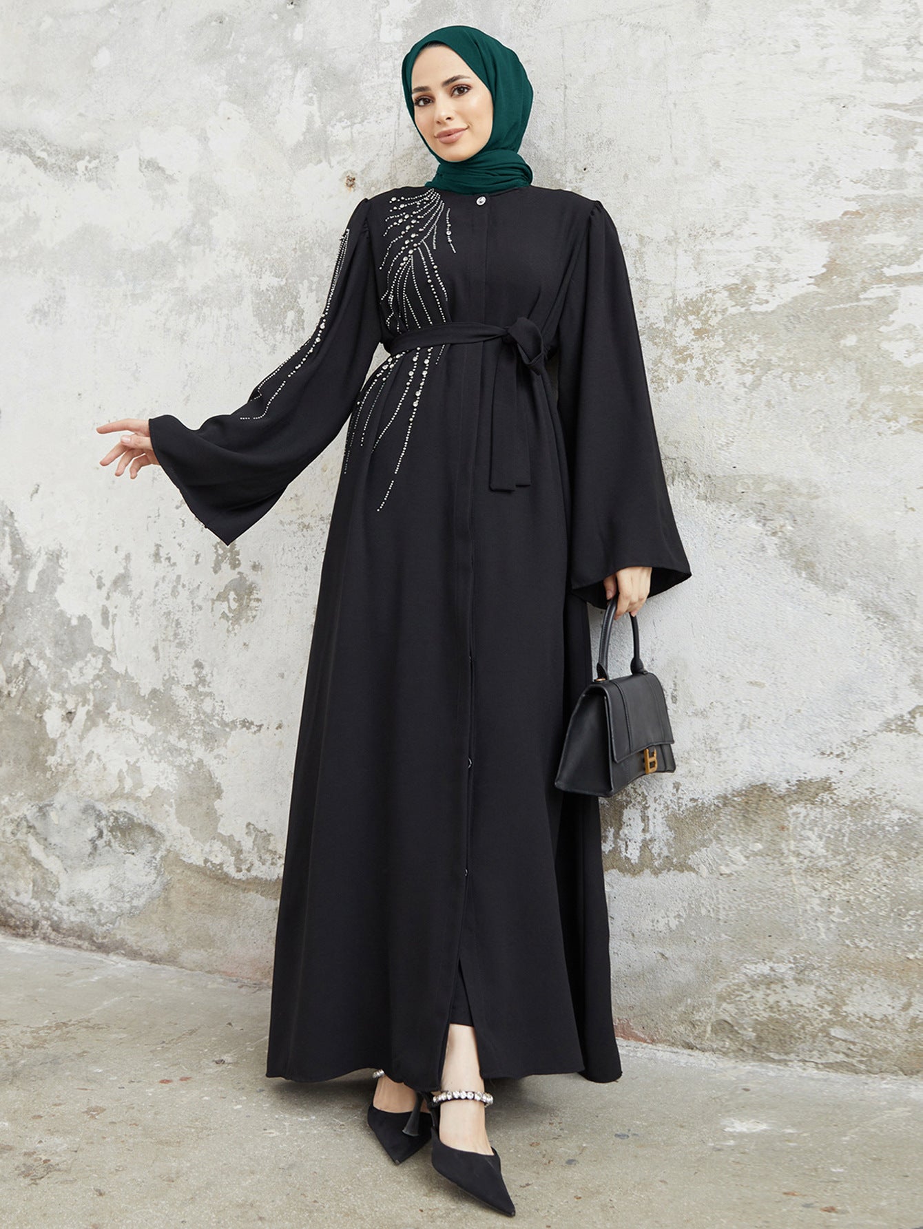 Robe longue femme avec applications scintillantes et ceinture élégante Berg-Feldt