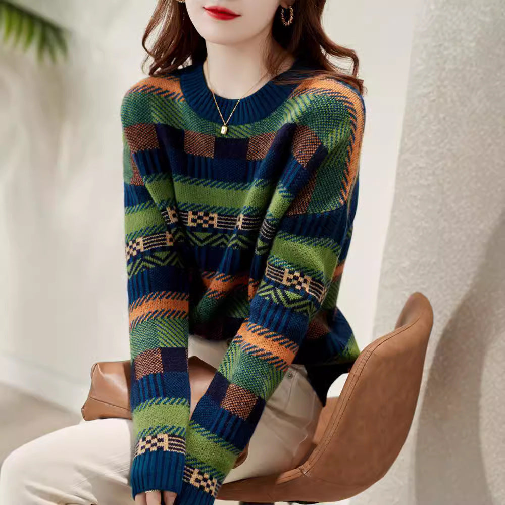 Damen Gemusterter Strickpullover mit Rundhalsausschnitt und weich-flauschiger Textur Berg-Feldt - Berg-Feldt