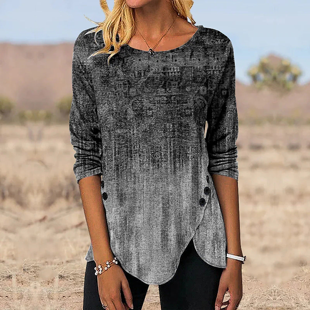 Asymmetrisches Damen-Langarmshirt mit Knopfverzierung von berg-feldt