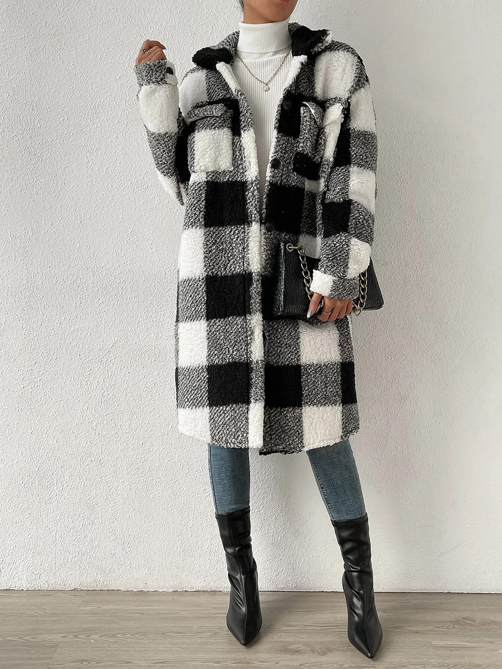 Berg-Feldt | Veste en teddy douce à carreaux, chaude et confortable, parfaite pour l'automne