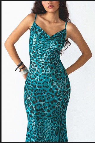 Women's Cowl Neck Tiered Animal Print Maxi Dress by berg-feldt