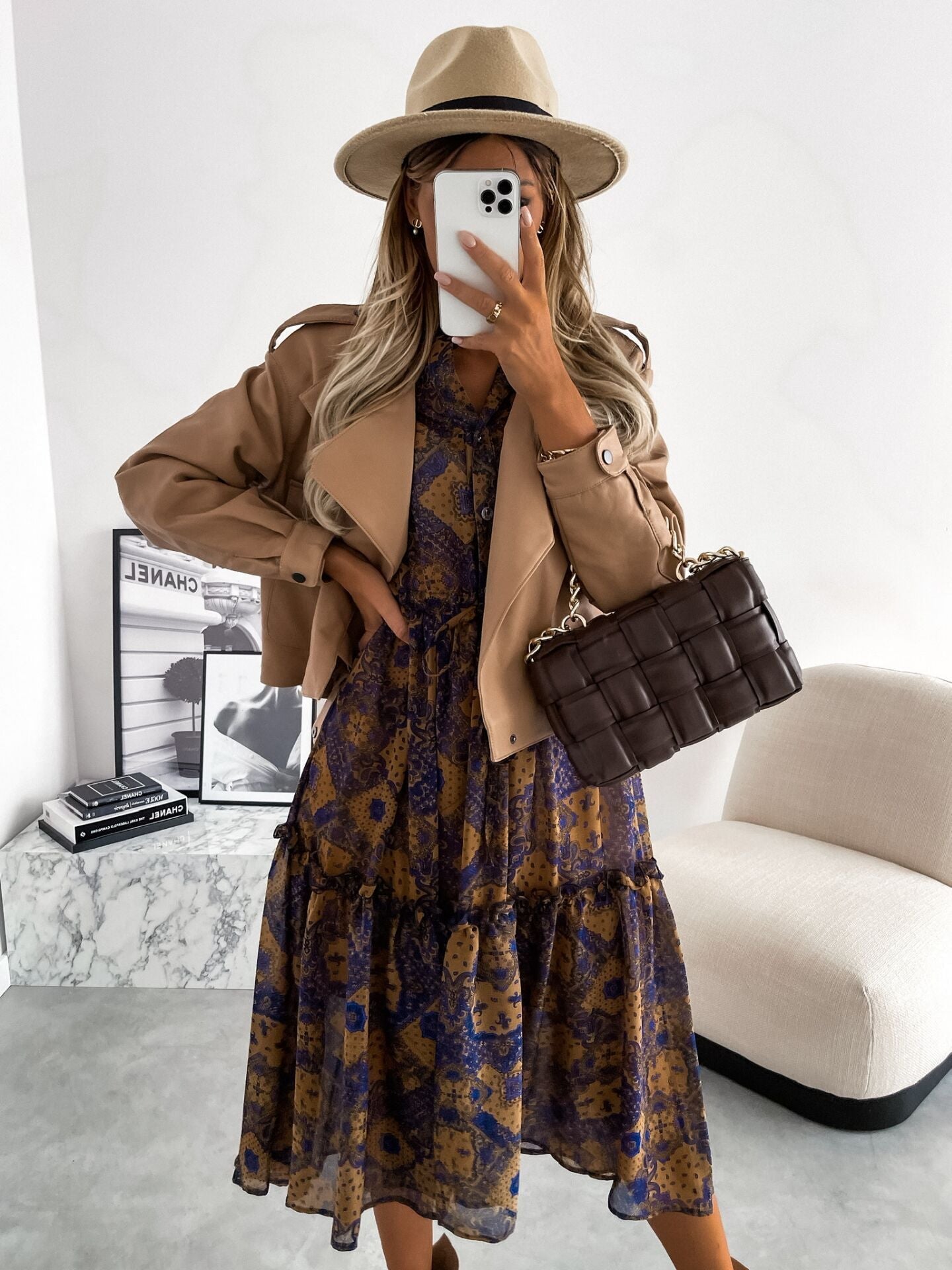 Maxikleid für Damen, floral, Stufen-Design, Knopfleiste von berg-feldt