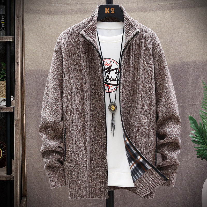 Herren Strickjacke mit Kunstlederdetails und hohem Kragen Berg-Feldt