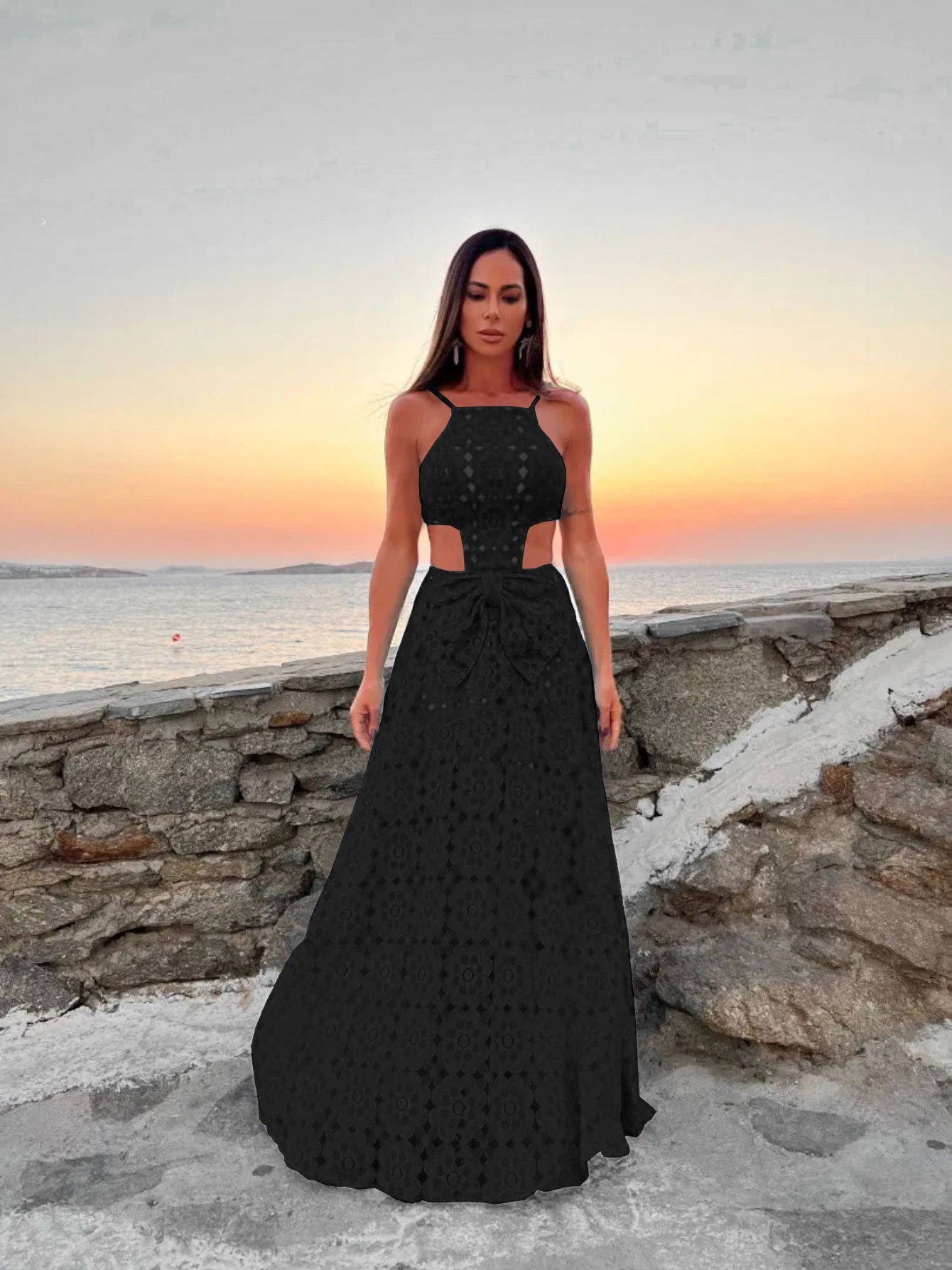 Robe longue femme Berg-Feldt avec découpes sophistiquées et ceinture
