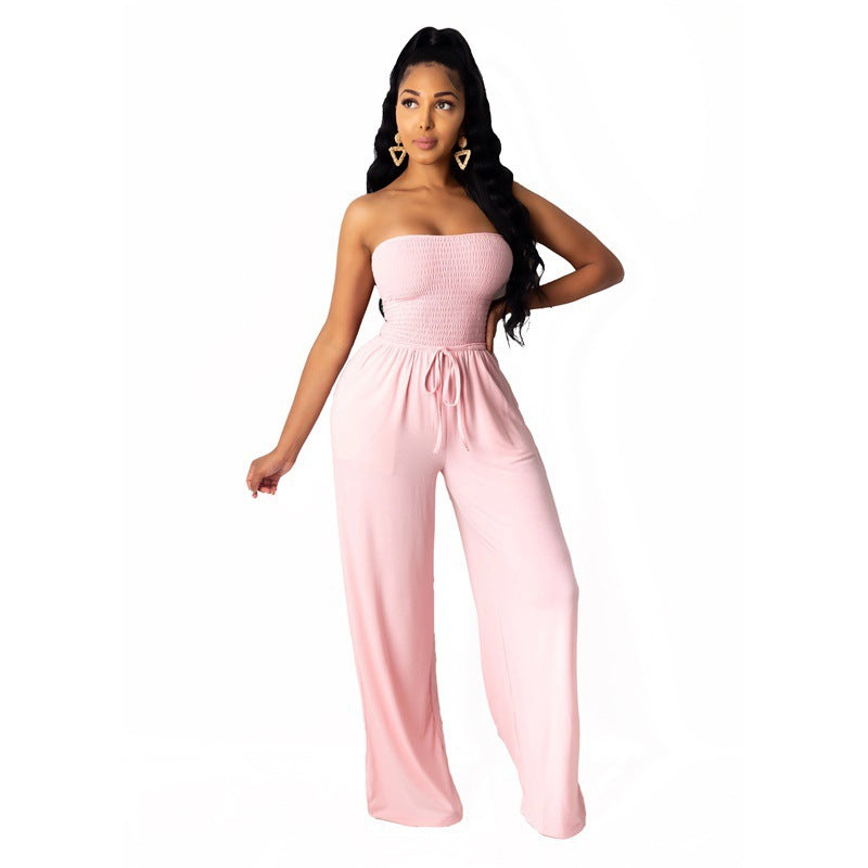 Weitbeiniger Damen Jumpsuit ohne Träger mit Kordelzugbund von berg-feldt