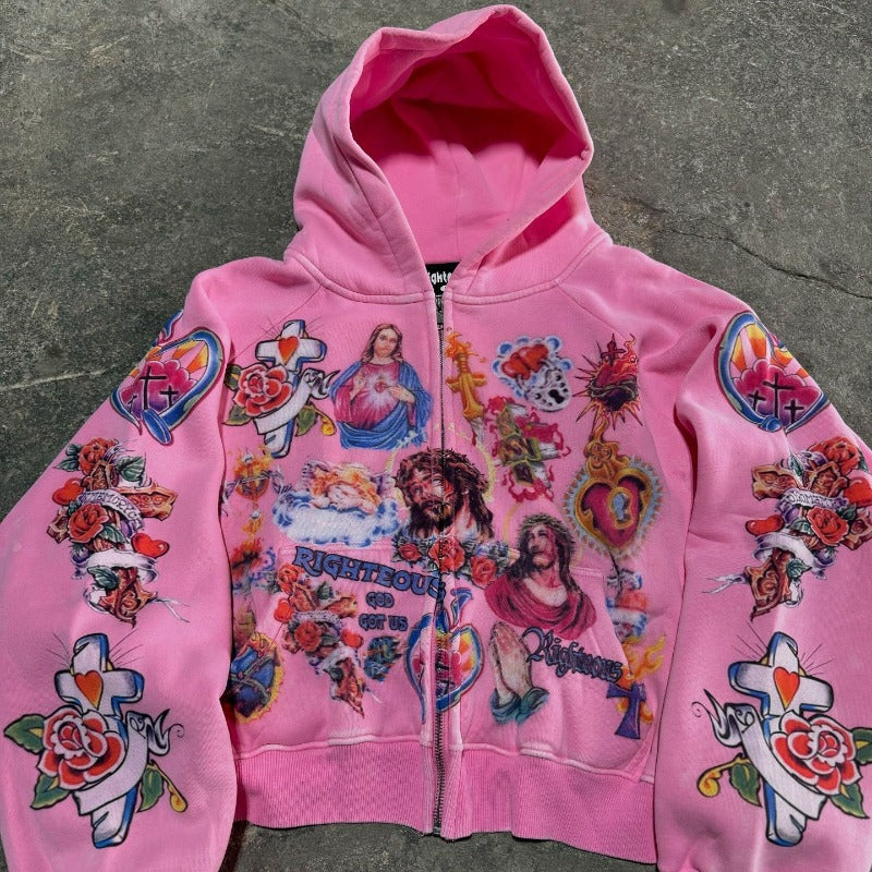 Veste à capuche zippée pour femme, motif artistique Montagne & Champ