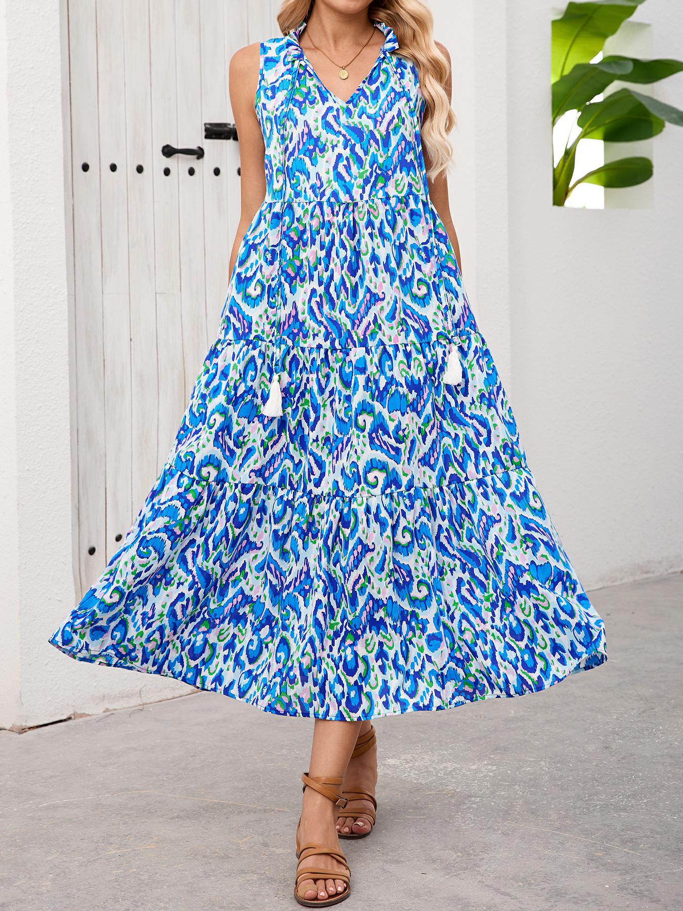 Robe longue femme sans manches, à volants étagés, berg-feldt