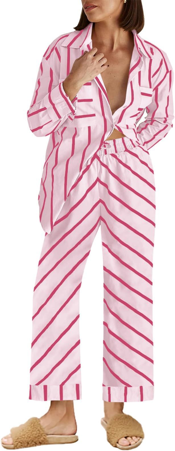Bequemer Damen Schlafanzug mit Streifen, lockerer Passform und elastischem Bund von berg-feldt