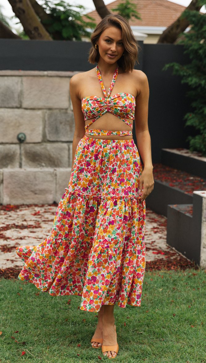 Women's Cut-Out Floral Crop Top and Maxi Skirt Set by berg-feldt