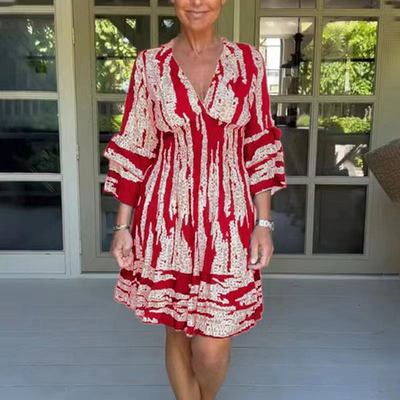 Robe décontractée élégante pour femme avec col en V et manches à volants de berg-feldt