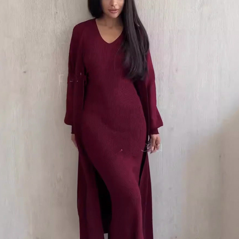 Ensemble cardigan et robe midi côtelée élégante pour femme de berg-feldt