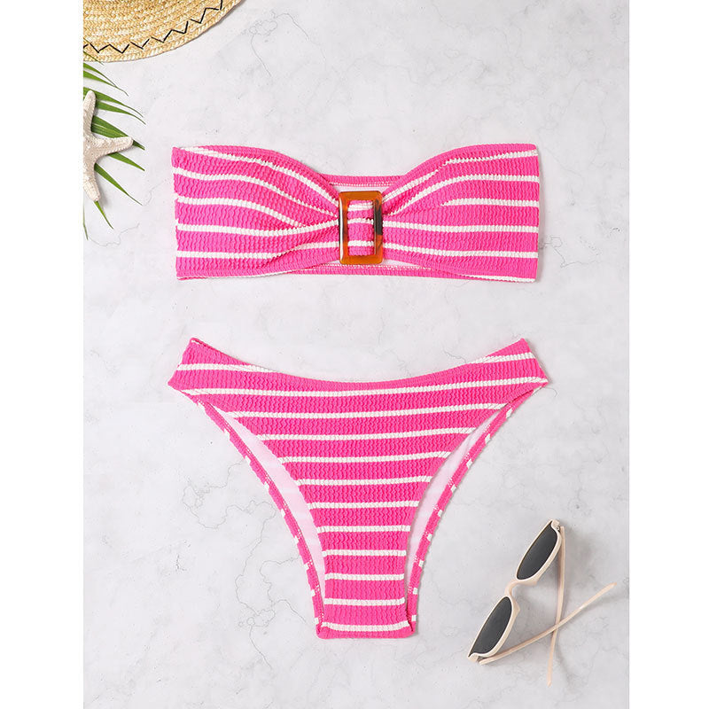 Wickel-Bikini Damen Streifen Bandeau Set mit Schnallenverschluss berg-feldt