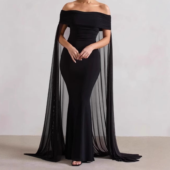 Robe de Soirée Élégante Épaules Dénudées Femme, Cape Transparente Fluide, Coupe Flatteuse Berg-Feldt