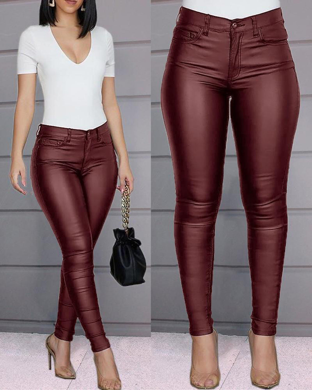 Luxuriöse Damen Wetlook Jeggings mit tiefem V-Ausschnitt von berg-feldt