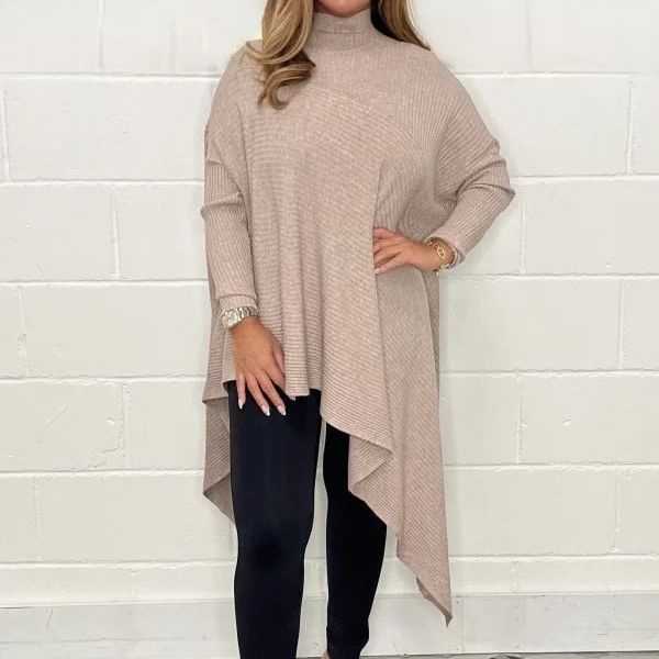 Berg-Feldt Pull pour femme, asymétrique, côtelé douillet