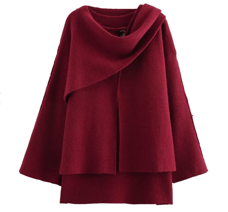 Berg-Feldt | Mantel - Oversized Fit - Gestrickte Textur - Asymmetrischer Schalkragen - Mittellang