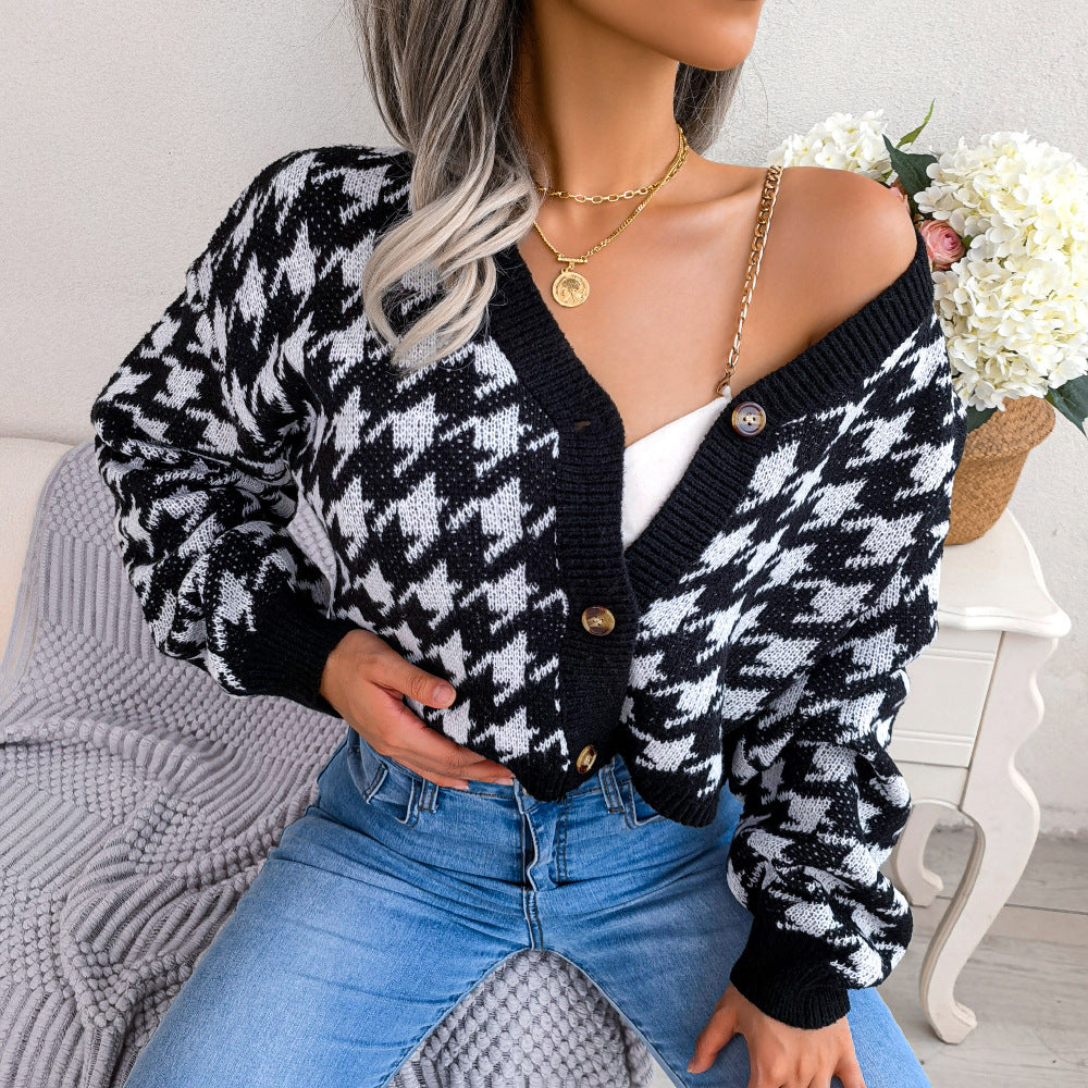 Cardigan court moderne pour femme à motif pied-de-poule berg-feldt
