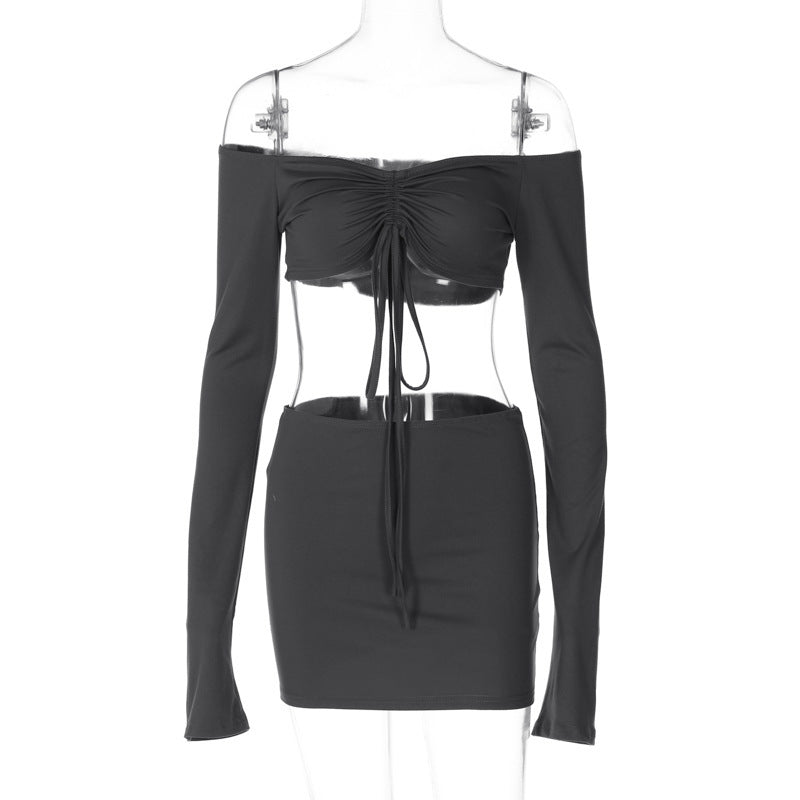 Elegantes Damen-Set: Crop-Top und Rock mit Raffung und langen Ärmeln von berg-feldt