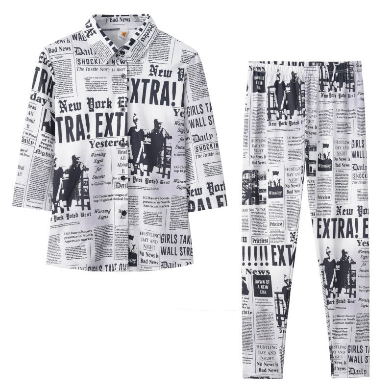 Women's Newspaper Print Pajama Set berg-feldt