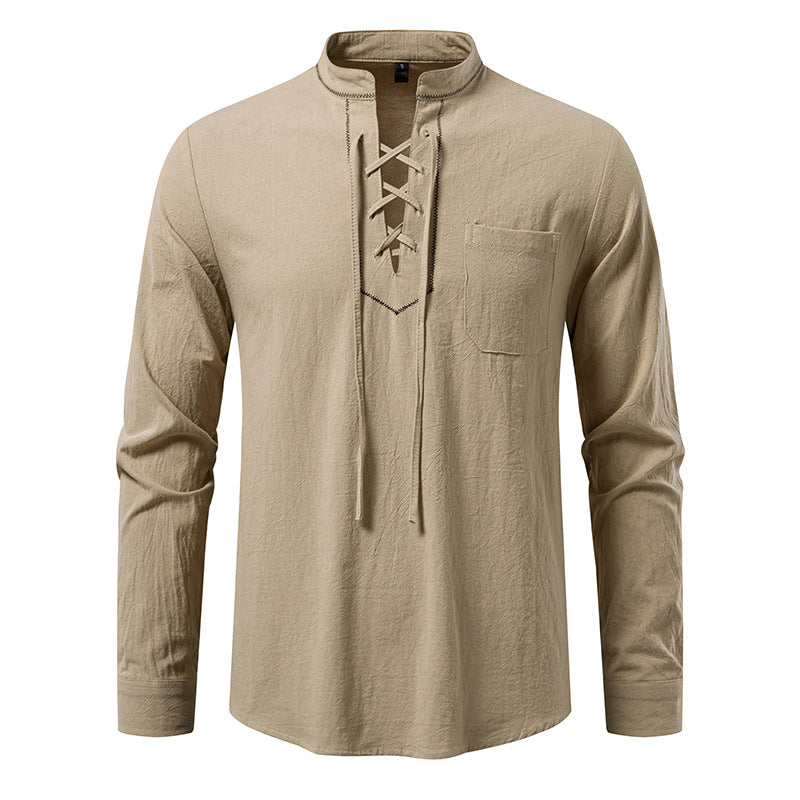 Herren Langarmshirt mit hochwertigem Stehkragen und dekorativer Schnürung Berg-Feldt