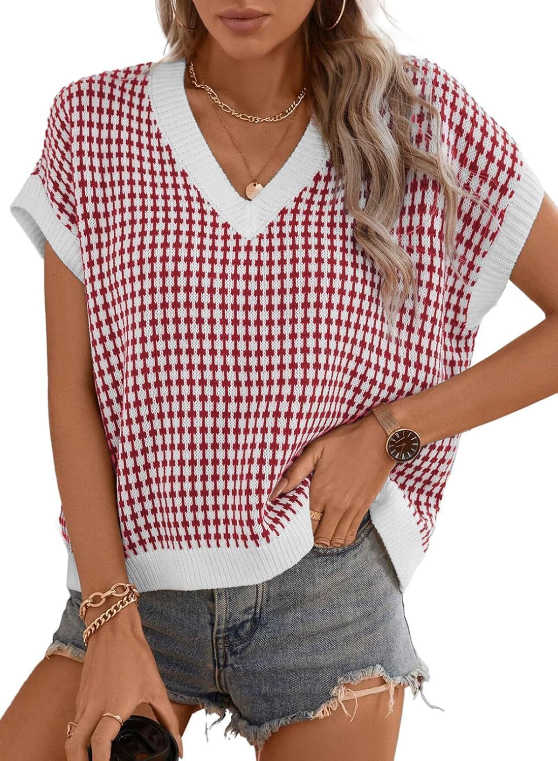 Women's Casual V-Neck Pullover with Geometric Pattern Berg-Feldt