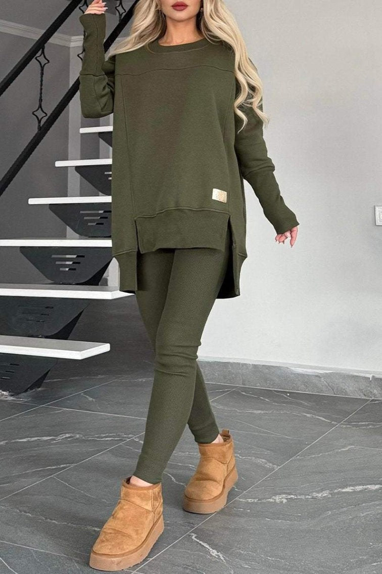 Ensemble de survêtement décontracté à manches longues pour femme, coupe asymétrique et poches pratiques Berg-Feldt