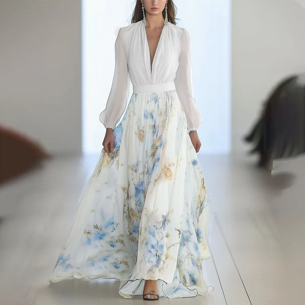 Robe longue élégante pour femme avec encolure en V et jupe fluide de Berg-Feldt