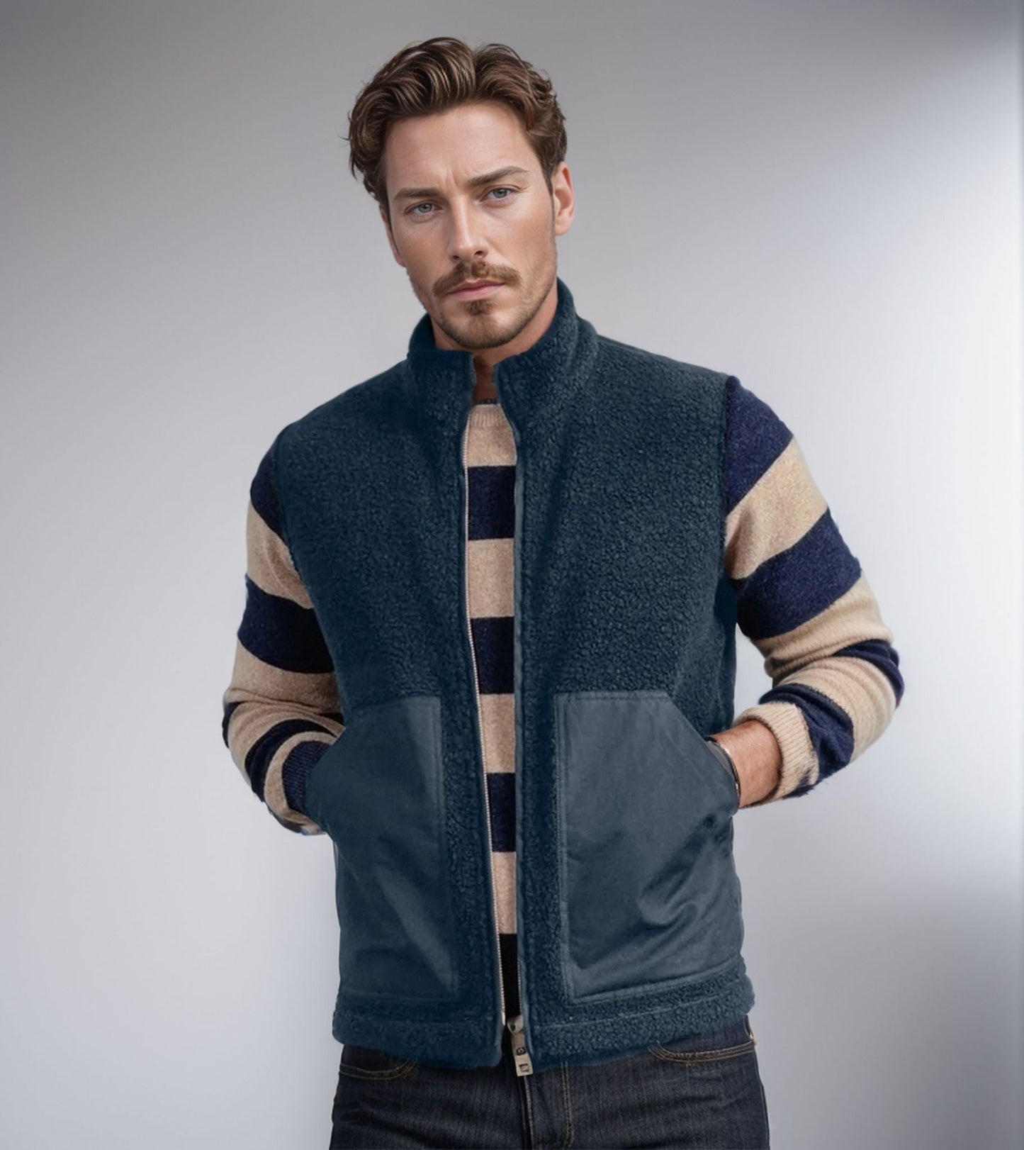 Herren modische Fleecejacke mit strukturiertem Kragen und praktischen Taschen Berg-Feldt
