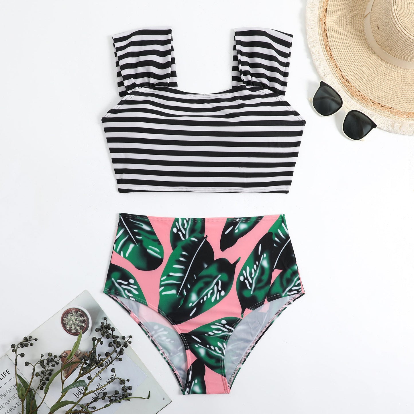 Ensemble bikini femme Berg-Feldt taille haute imprimé feuilles
